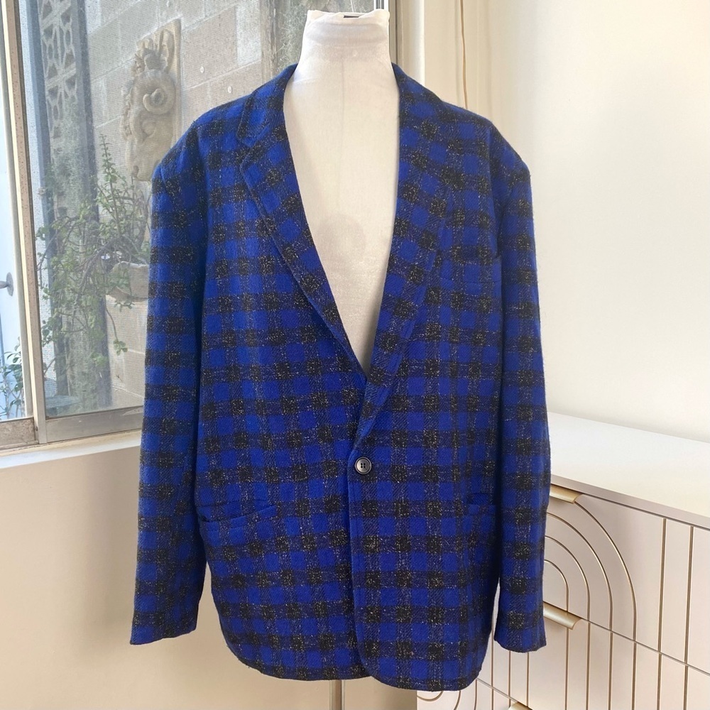 Bill Tornade Vintage Check Paris Wool Blazer Made in France, Size L
